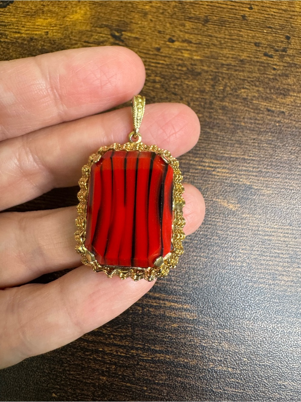 Vintage Gold-Tone Necklace with Red and Black Cabochon